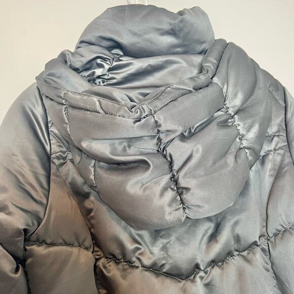 Bebe Dark Silver Titanium Hooded Puffer Winter Coat Size Medium - Picture 5 of 10